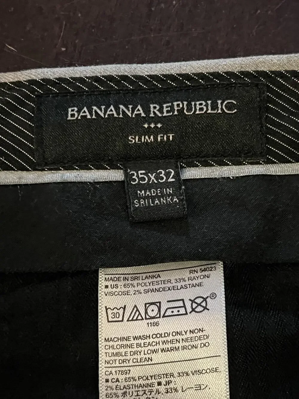 Banana Republic Dress Pants Mens 35x32 Gray Slim Fit Pinstripe Stretch Formal
